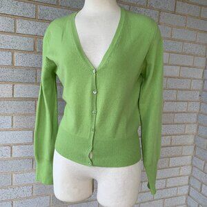 CHRISTOPHER FISHER LIME GREEN CARDIGAN SWEATER 100% CASHMERE SIZE M